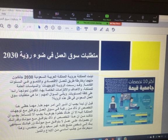 برنامجا تدريباً بعنوان " متطلبات سوق العمل السعودي في ضوء رؤية 2030"